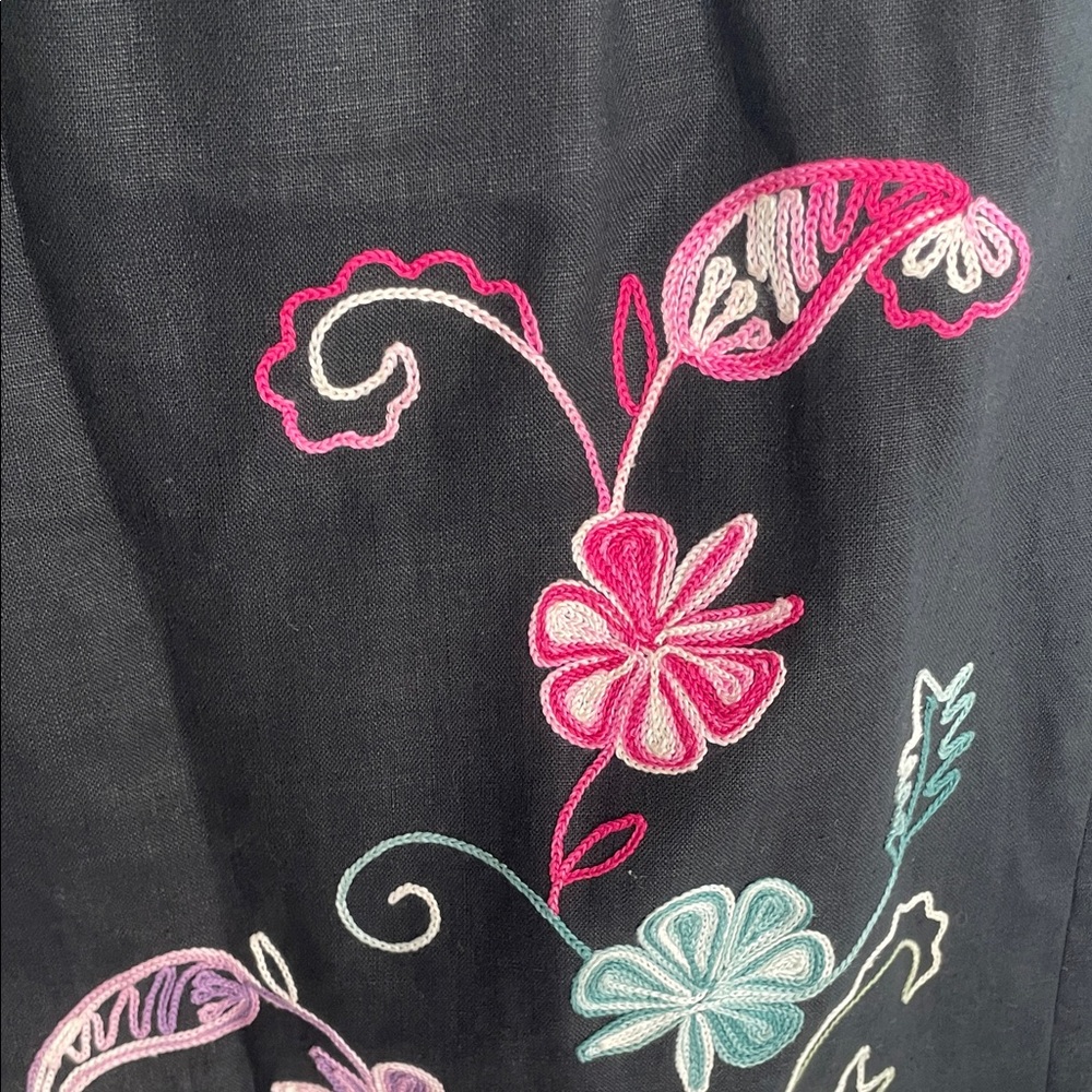 Black Linen Embroidered coverup - Picture 3 of 10